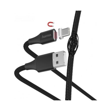 HAMA USB - USB-C adatkábel- mágnessel- fekete